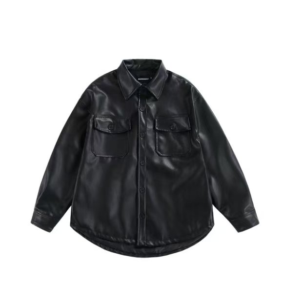 阿叔春季美式复古翻领皮衣百搭休闲宽松夹克外套TOP-24077