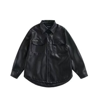 24077 复古翻领皮衣百搭休闲宽松夹克外套TOP 阿叔春季 美式