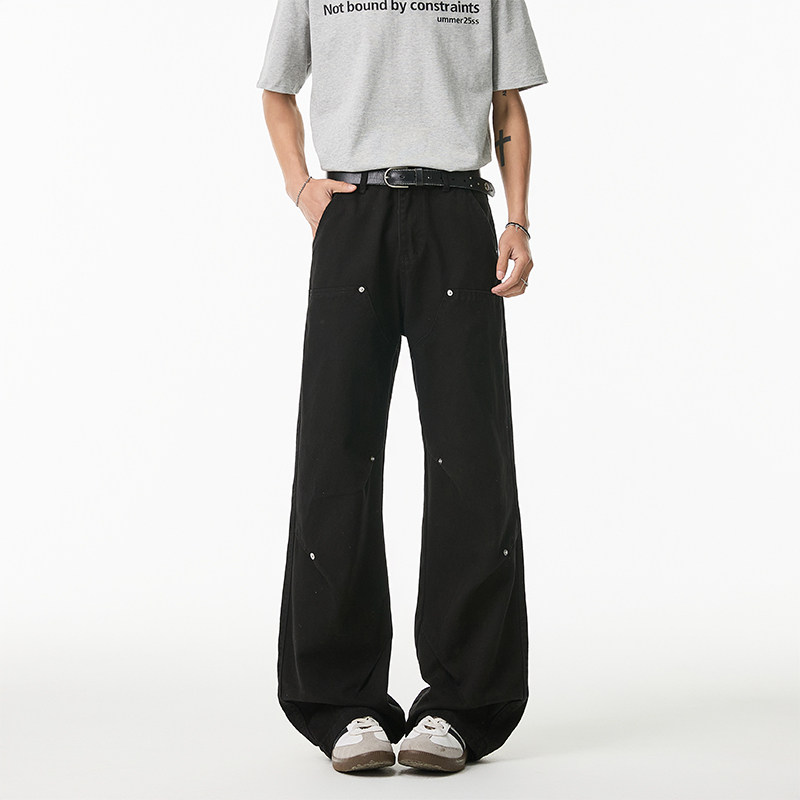 【GD系列】春季美式水洗做旧复古伐木裤百搭高街直筒牛仔裤PC-001