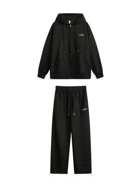 阿叔春秋美式简约百搭运动休闲开衫连帽卫衣长裤外套套装BL-083