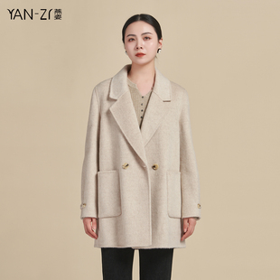双面呢大衣商场同款 羊驼毛西服领大口袋短款 新款 燕姿服饰2024冬季
