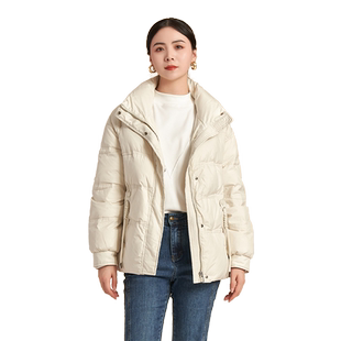 香舍黎2024冬季新款简约百搭立领盘扣流苏保暖短款羽绒服商场同款