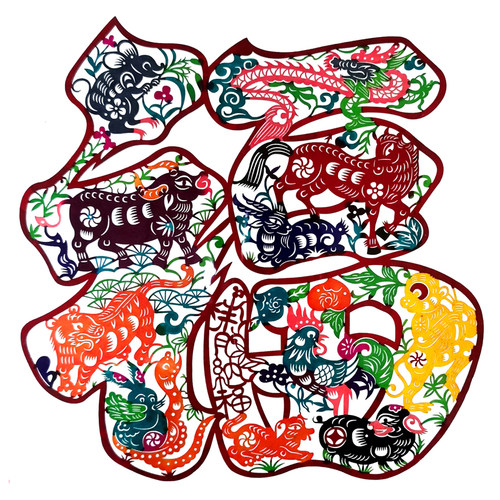 中国风蔚县彩色手工剪纸窗花