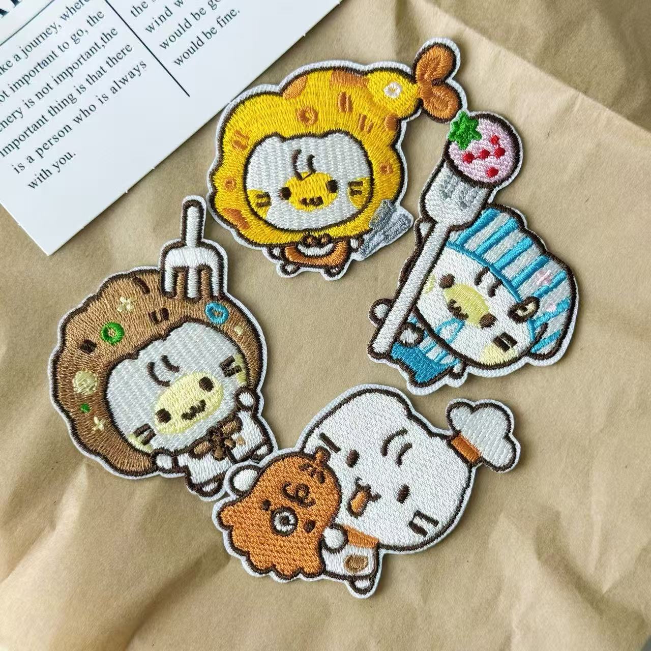 可爱日系美食小猫刺绣贴衣服补丁贴diy装饰包包手机壳免缝补丁贴