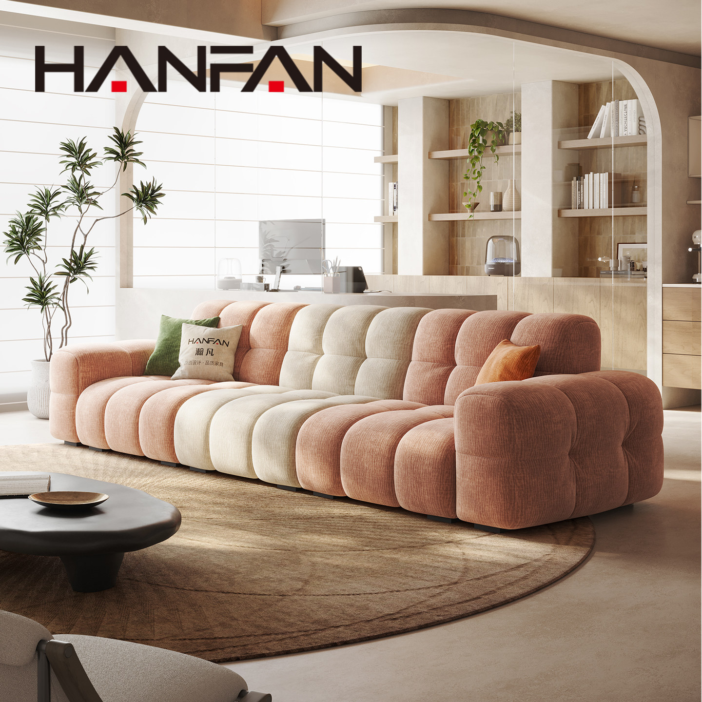 2026年新款拼色奶油轻奢风布套可拆洗雪尼尔绒防猫抓客厅布艺沙发