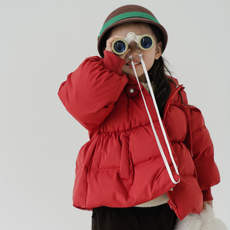 女童中国风羽绒服加厚红色拜年服