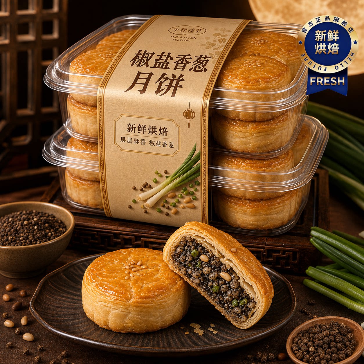 正宗宁海椒盐香葱月饼浙江特产椒盐月饼传统老式月饼中秋节