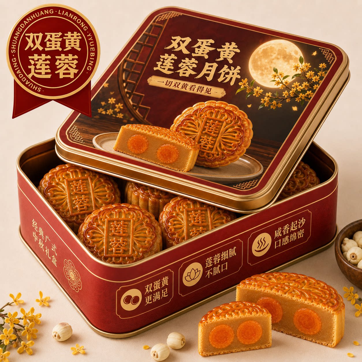 老味道！广式双蛋黄莲蓉月饼官方旗舰店老式手工中秋蛋黄月饼糕点