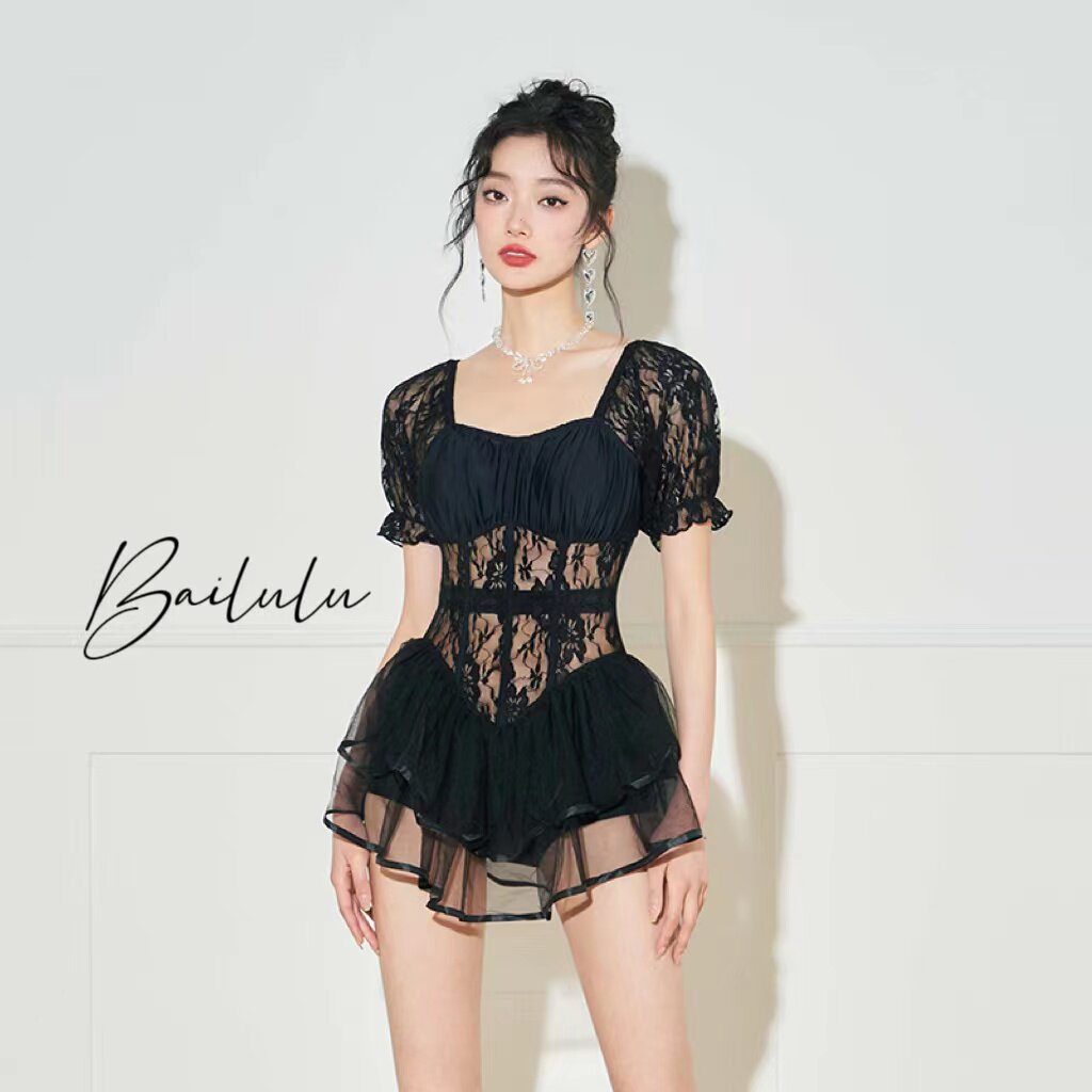 泳衣女2023新款夏季蕾丝连体显瘦性感纯欲风遮肉裙式高级感泡温泉