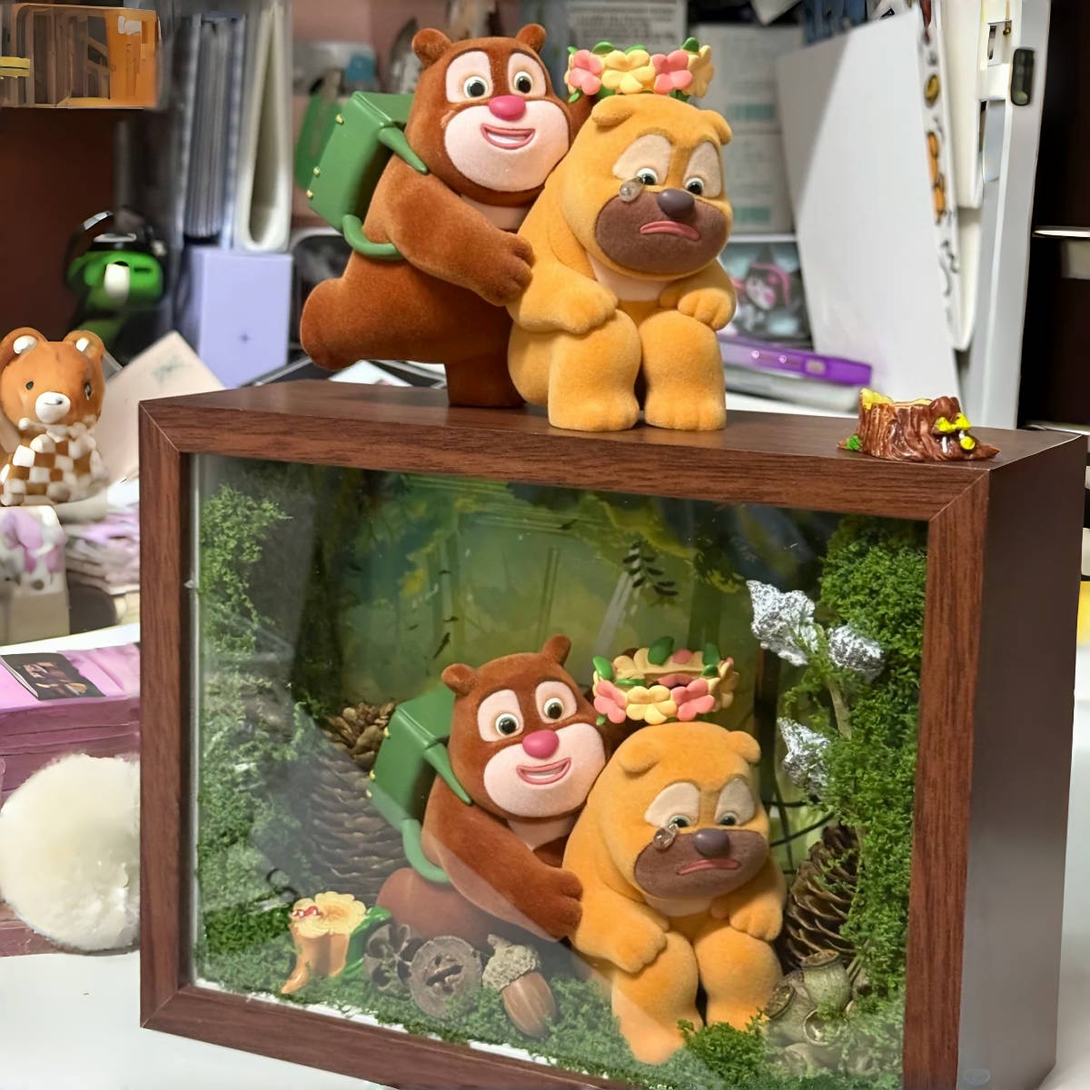 熊大熊二盲盒展示架熊大熊二盲盒收纳展示架盲盒收纳展示相框造景