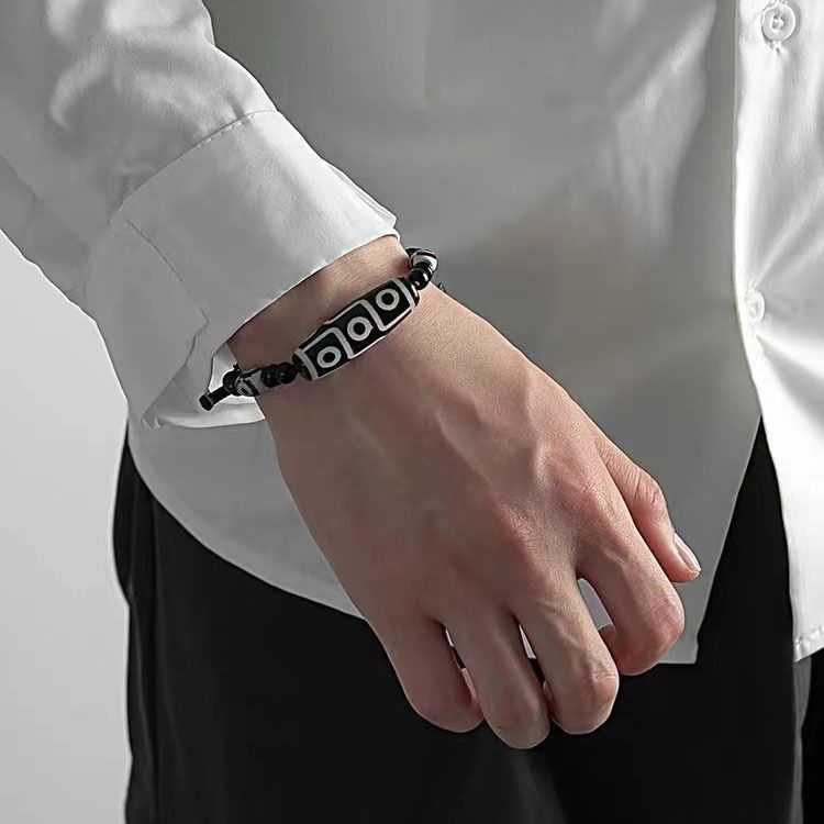 民族玛瑙陶瓷天珠手绳男女款编织松紧绳手链小众设计感情侣手饰