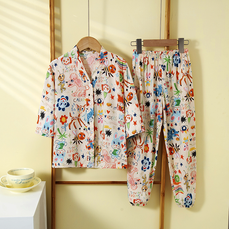 夏季儿童睡衣棉绸套装空调家居服