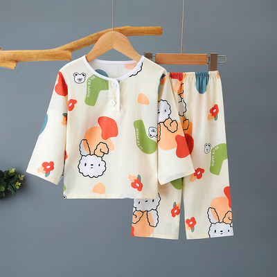 夏季儿童棉绸睡衣薄款家居服套装