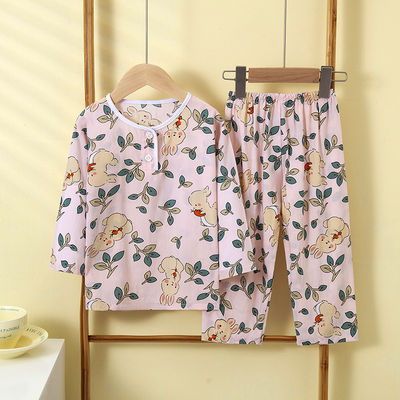 夏季儿童棉绸睡衣套装空调服夏天