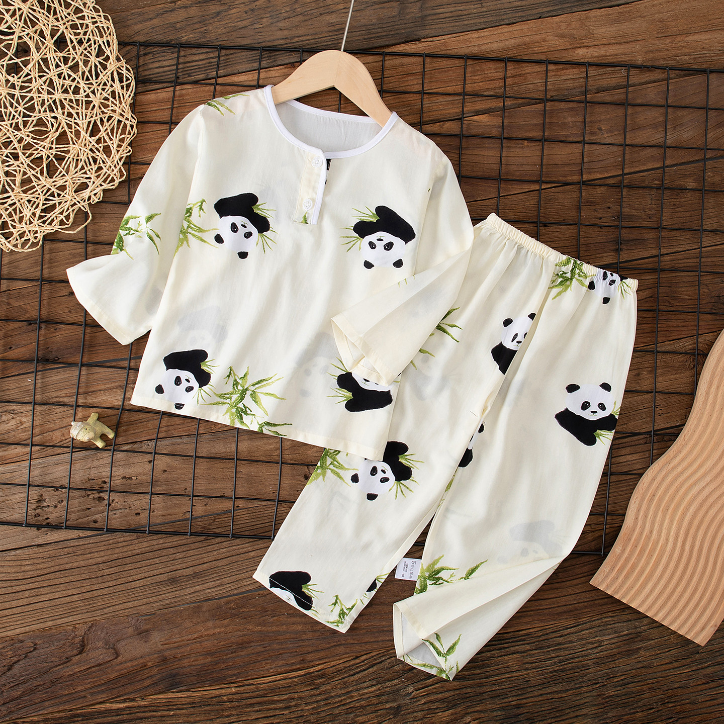 夏季儿童棉绸女童长袖薄款睡衣宝宝绵绸小女孩家居服男童亲子套装