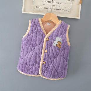 冬季儿童夹棉法兰绒男童女童男孩宝宝保暖珊瑚绒马甲背心内外穿搭