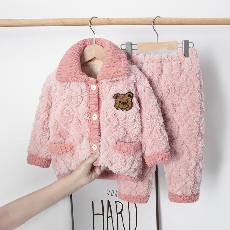 冬季儿童家居服套装珊瑚绒夹棉袄