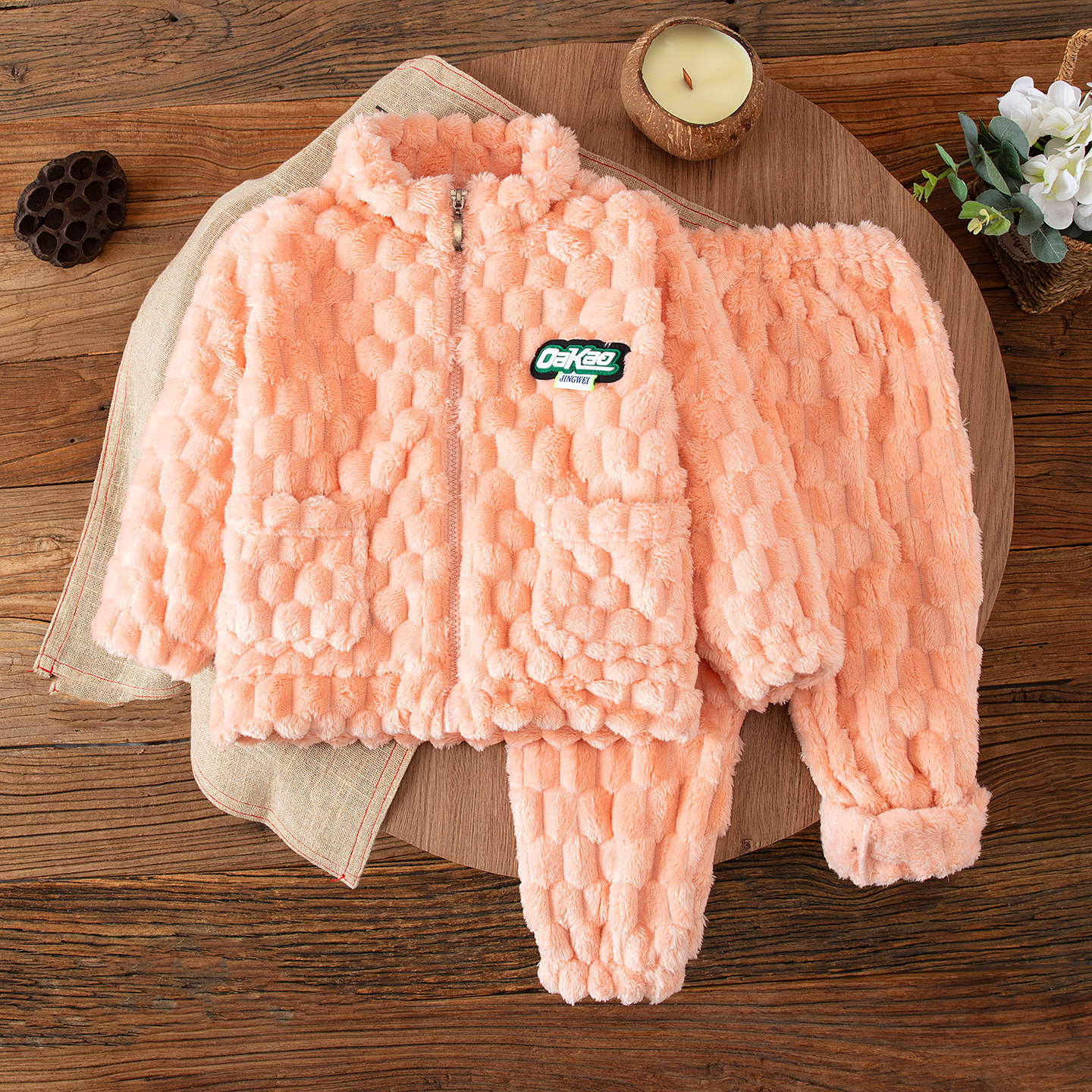 秋冬季儿童法兰绒加厚睡衣套装女童男孩男童拉链珊瑚绒亲子家居服