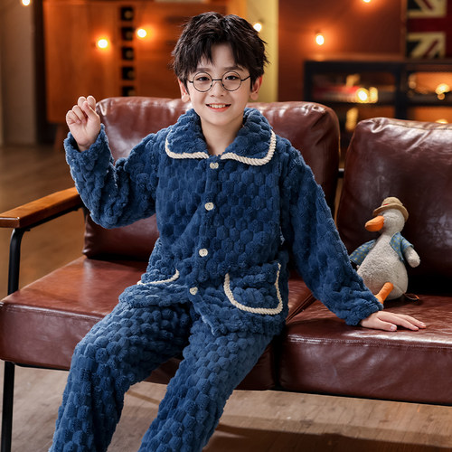 春秋法兰绒亲子睡衣家居服套装