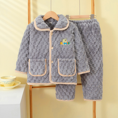 冬季儿童三层夹棉加厚珊瑚绒套装