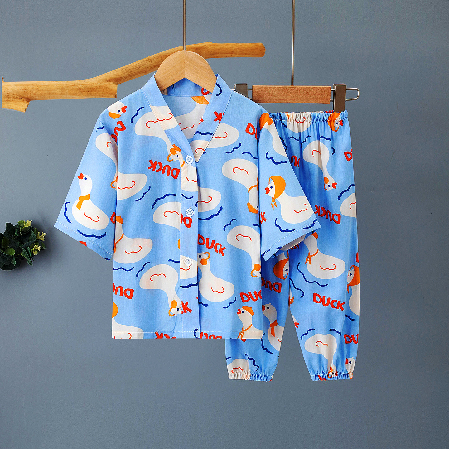 夏季儿童棉绸开衫家居服套装