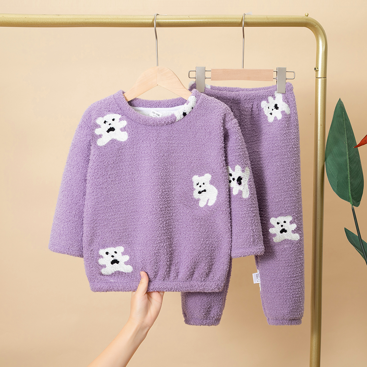 冬季儿童半边绒睡衣套装