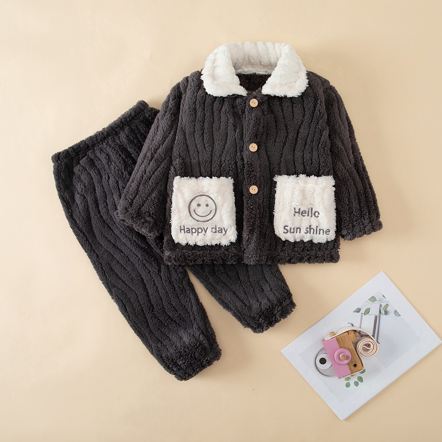 冬季儿童法兰绒睡衣加绒加厚款珊瑚绒男童男孩宝宝亲子居家服套装