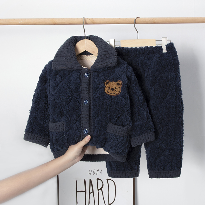 冬季儿童睡衣三层夹棉袄加绒加厚