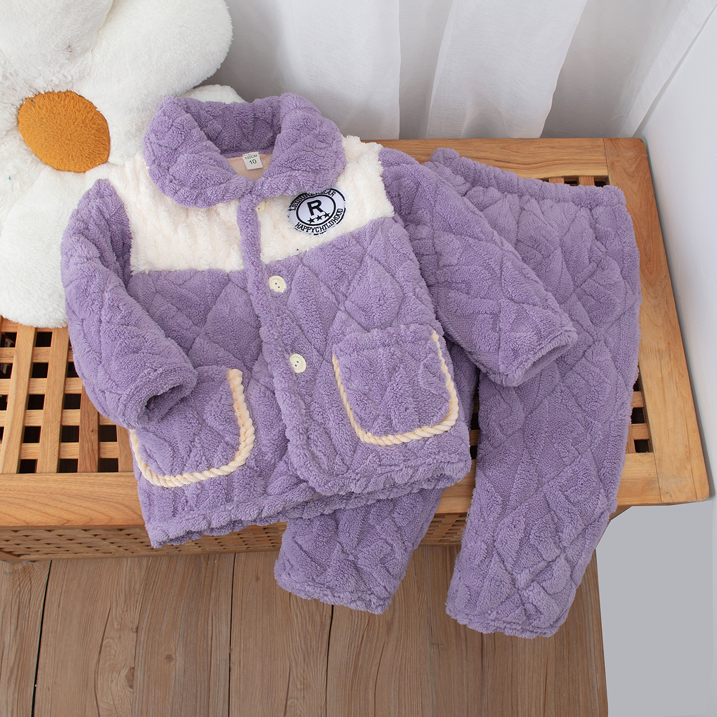 冬季儿童法兰绒睡衣男童女童加绒珊瑚绒三层夹棉加厚款亲子家居服