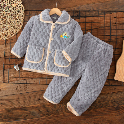 冬季儿童三层夹棉加厚家居服套装