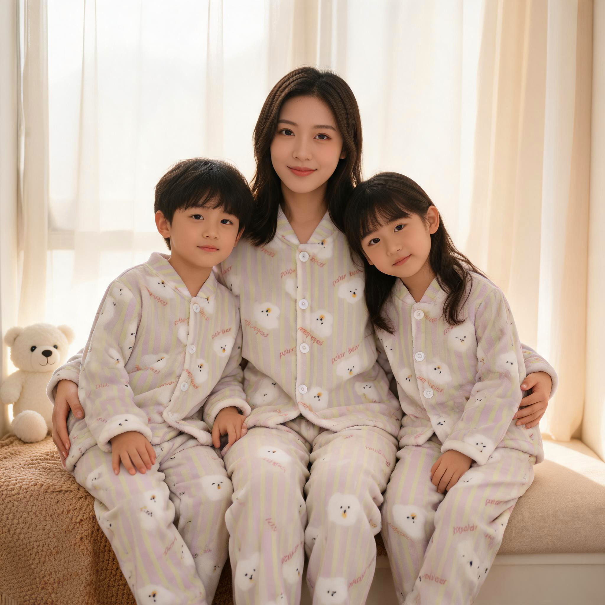 秋冬季儿童法兰绒睡衣男童女童加厚保暖珊瑚绒家居服套装长袖开衫