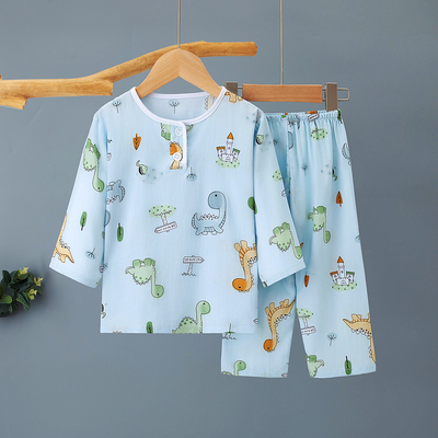夏季儿童棉绸睡衣套装薄款