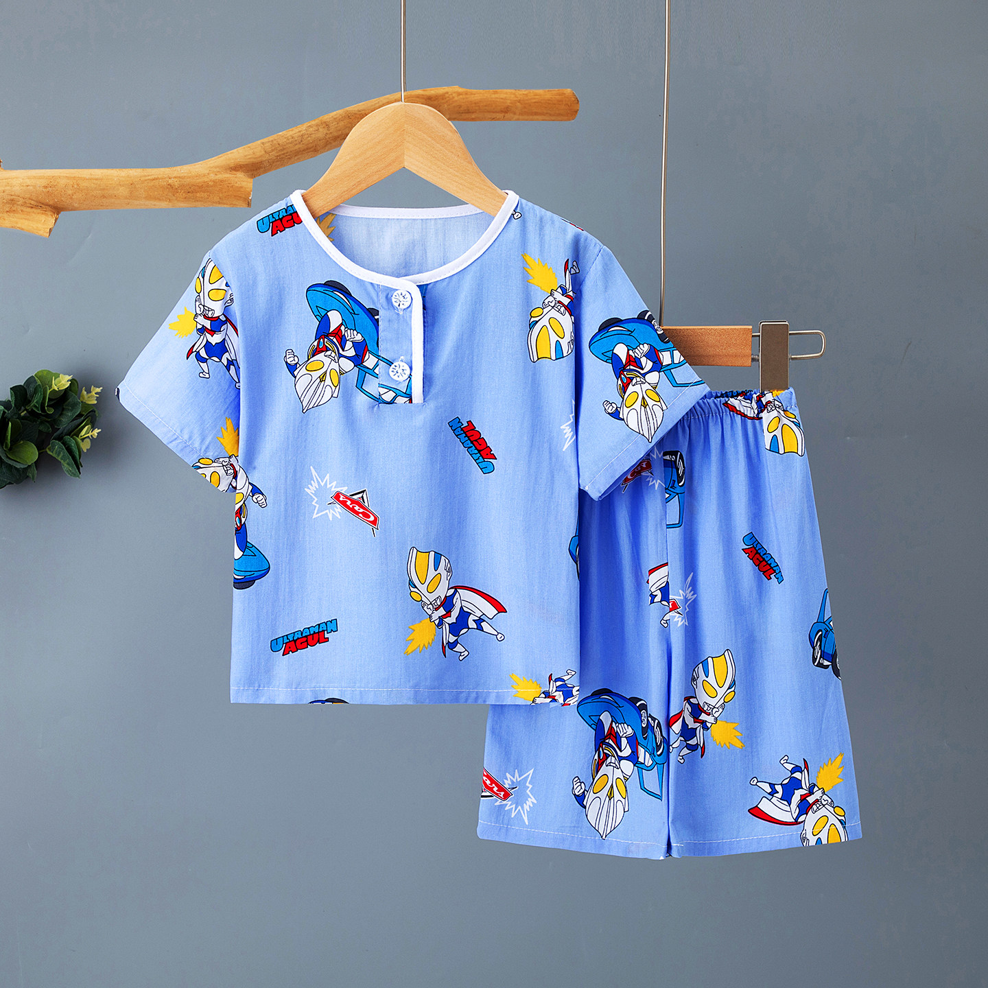 夏季儿童棉绸睡衣服男孩女童短袖短裤宝宝绵绸男童家居服套装薄款