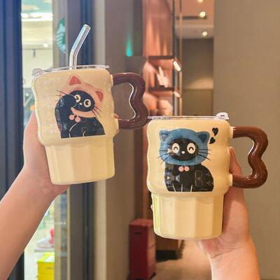 送女生的生日礼物可爱ZAG咪吸管杯高颜猫陶值马克杯带盖伴手礼礼