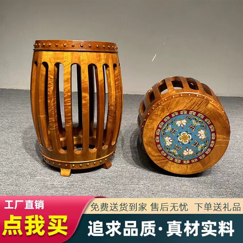 金丝楠木阴沉圆鼓凳四川小叶桢楠实木乌木鼓墩凳子仿古中式榫卯