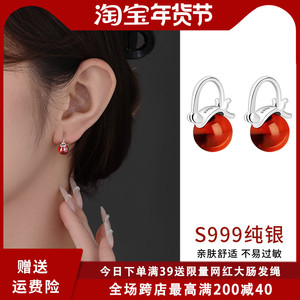 999纯银石榴石耳圈女小众设计高级感新年养耳洞耳钉秋冬百搭耳饰