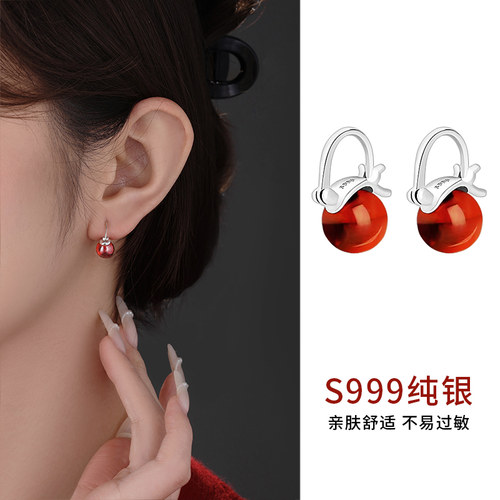 999纯银石榴石耳圈不易过敏