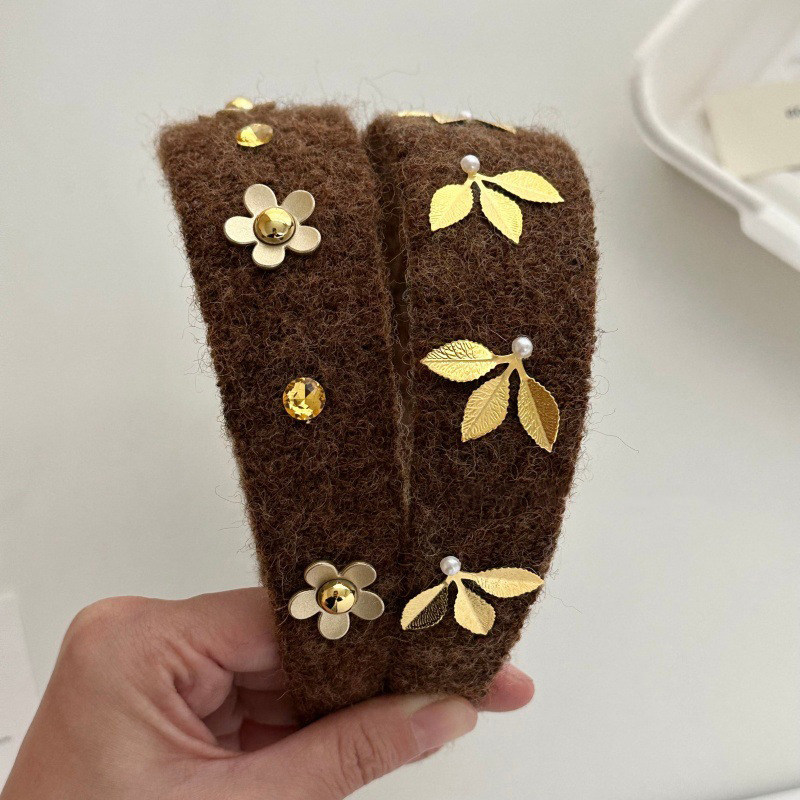 钟楚曦同款毛呢金叶发箍高级时尚感高颅顶头箍发饰女复古宽边发卡