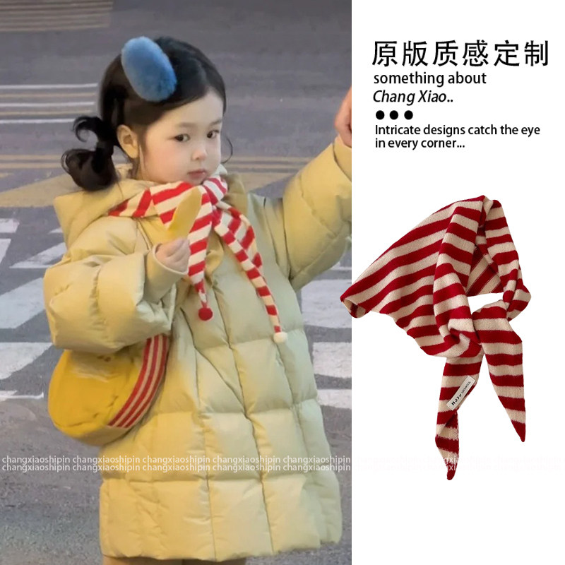 儿童可爱红白条纹三角巾时尚百搭围巾/丝巾/披肩