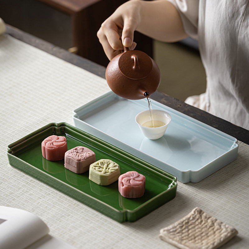 中式陶瓷长方形托盘茶几茶桌水果盘家用客厅茶点盘茶道壶承干泡台