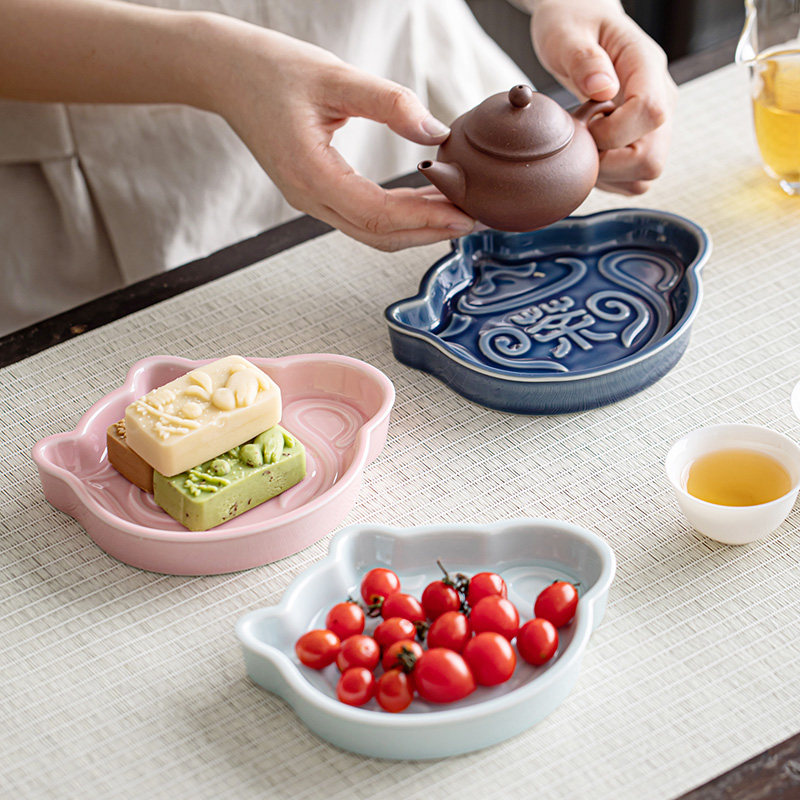 现代中式创意茶点盘点心盘茶室专用茶几糕点零食碟陶瓷壶承托盘