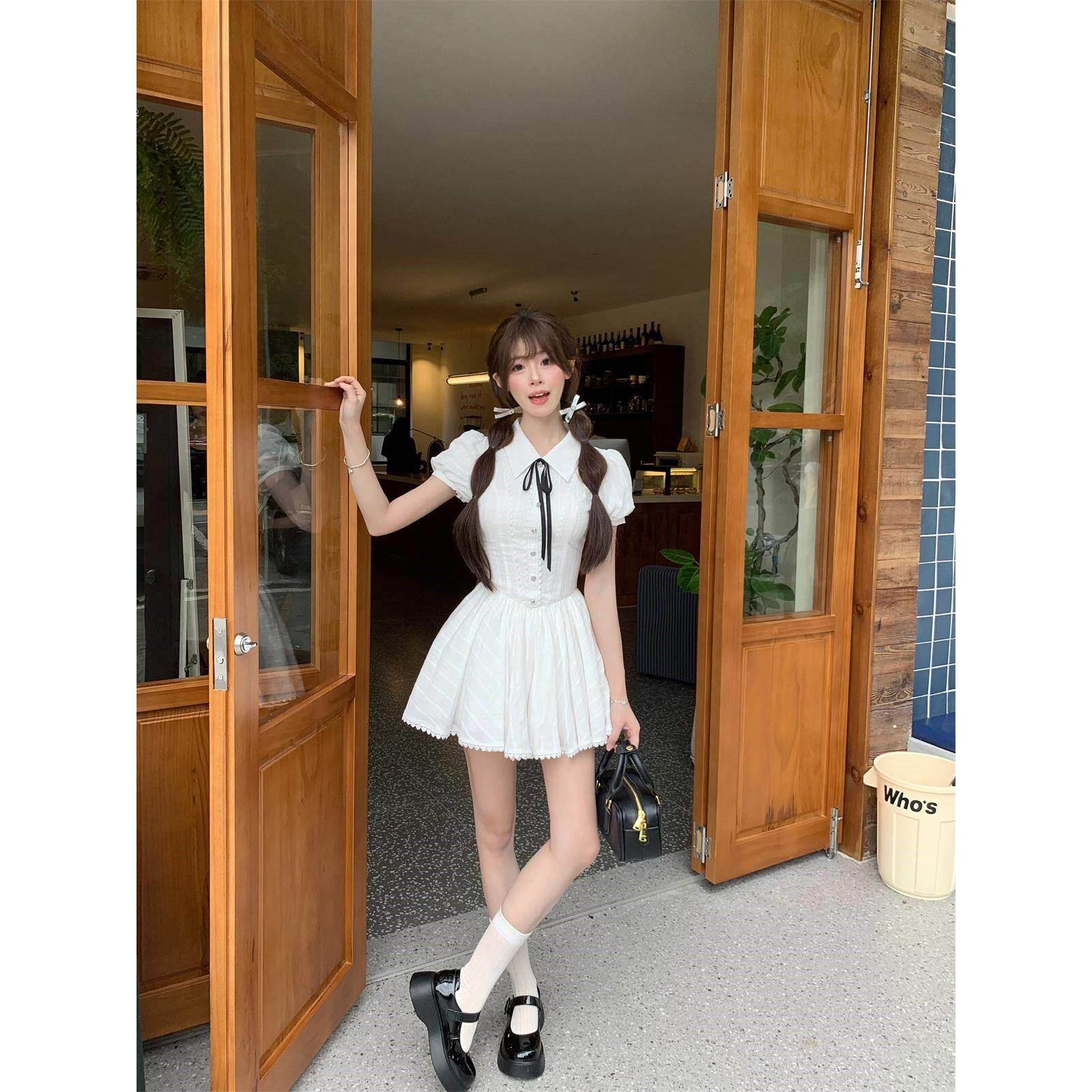 越韩小鱼 学妹你好 甜美少女学院风初恋小白裙蓬蓬裙连衣裙