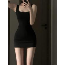 021ope 姐系小黑裙收腰显瘦吊带裙包臀裙纯欲辣妹方领紧身连衣裙