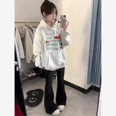 纯棉美式覆古灰色连帽卫衣女秋冬宽松慵懒风潮牌高街加绒加厚帽衫