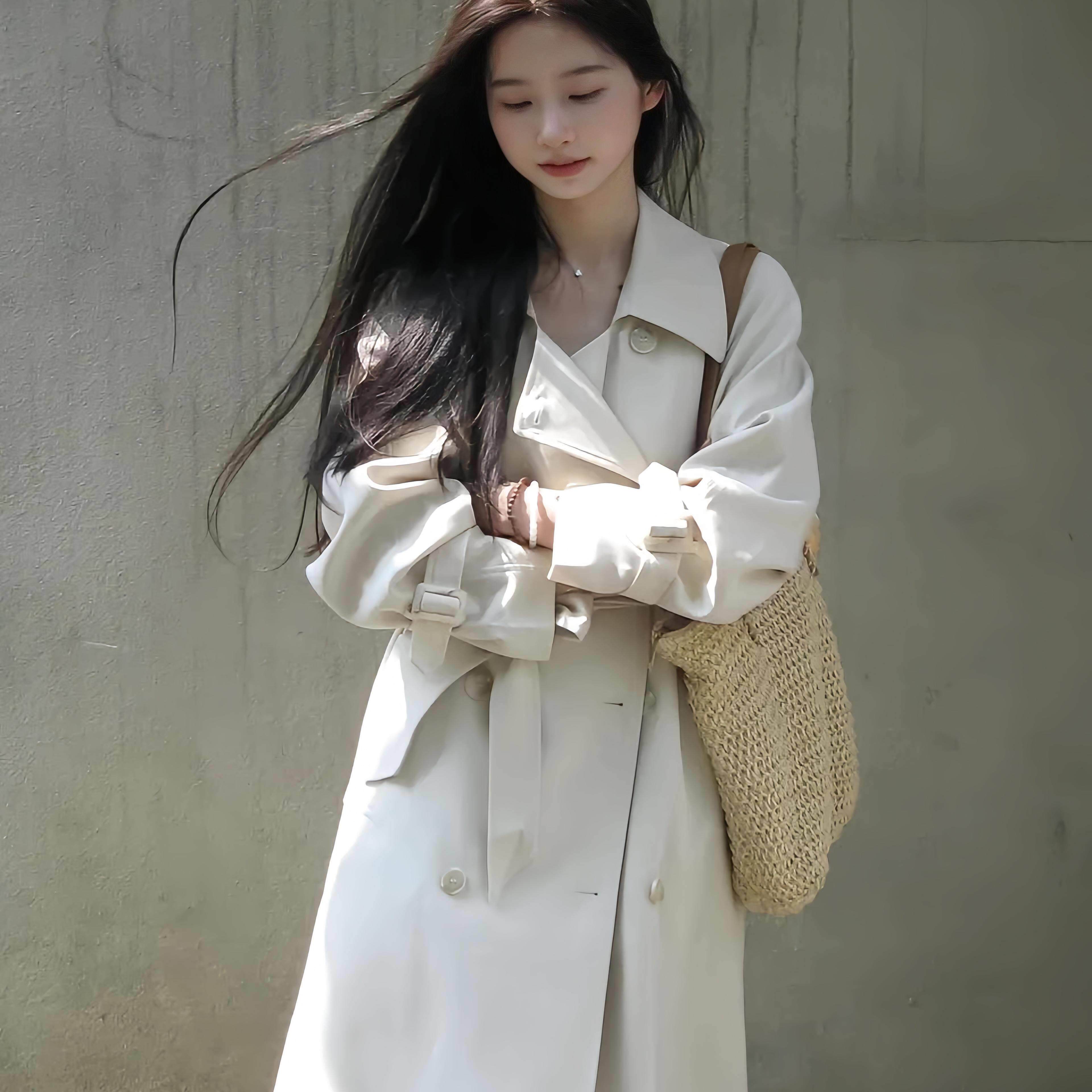 白色风衣外套女2025年新款春季中长款小个子英伦风高级感春秋大衣