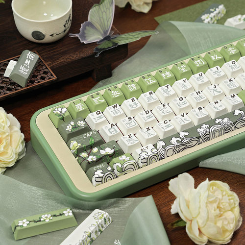 骆砾 忆江南栀子花键帽国风主题五面热升华PBT材质145键原厂高度