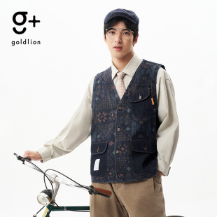 素八角星纹背心情侣同款 复古民族元 户外休闲外套男 金利来