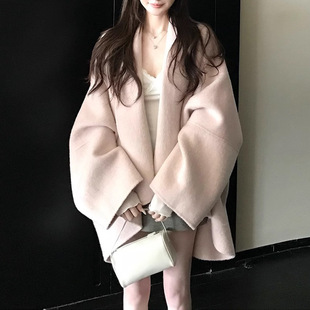 Row系斗篷大衣驼绒桑丝羊毛双面呢外套女2025秋冬新款 韩系呢上衣