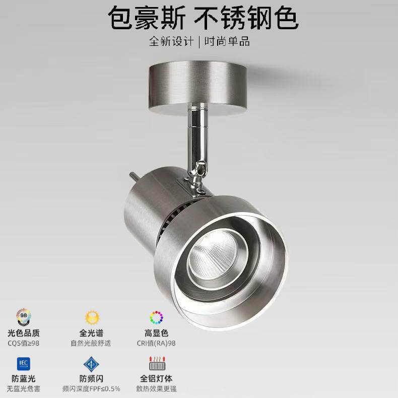 明装射灯客厅家用不锈钢色可调节全光谱防蓝光高显色嵌入式射灯