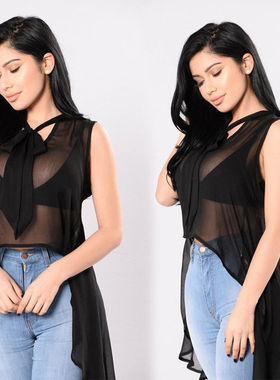 v neck bow irregular sleeveless dressv领不规则无袖连衣裙